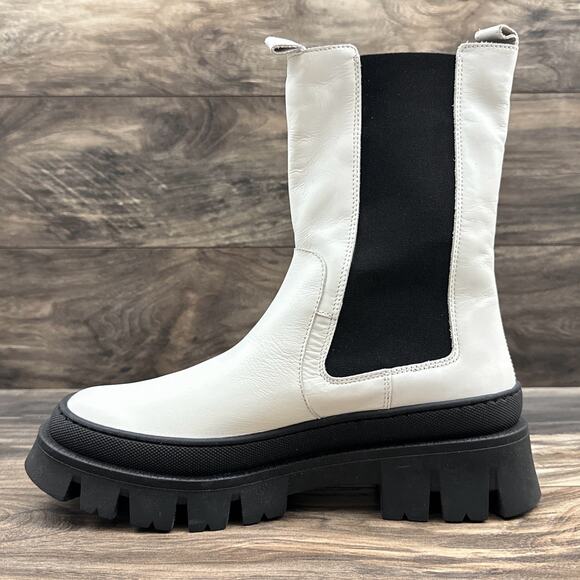 NIB Kenneth Cole 8.5M Maple Lug Sole Platform Combat Chelsea Boot White Leather - Picture 6 of 12